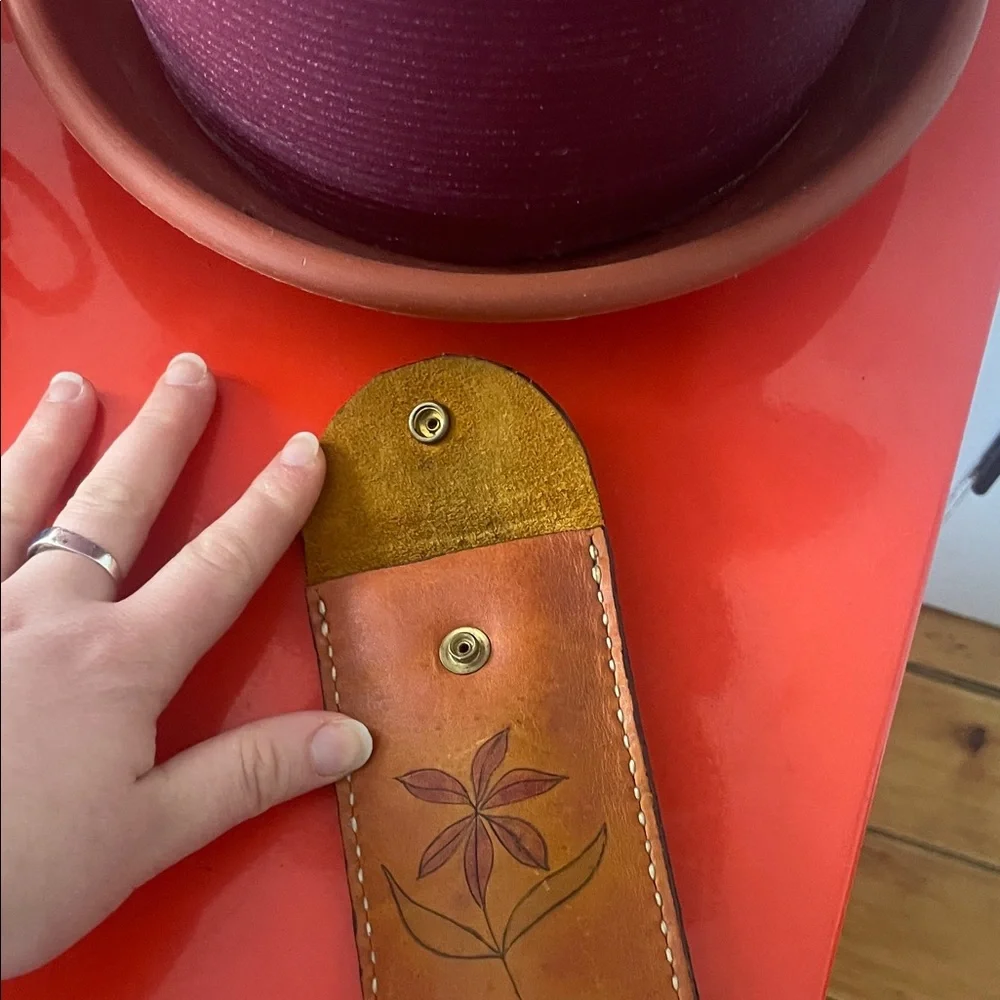 Brown Leather Floral Glasses Case